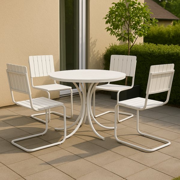 Matgrupp Holmsund runt bord 103 cm med 4 stolar - Vit