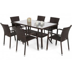 Läs mer om Matgrupp Sumba bord + 6 stolar - Brunmelerad - Utematgrupper, Utemöbelgrupper, Utemöbler