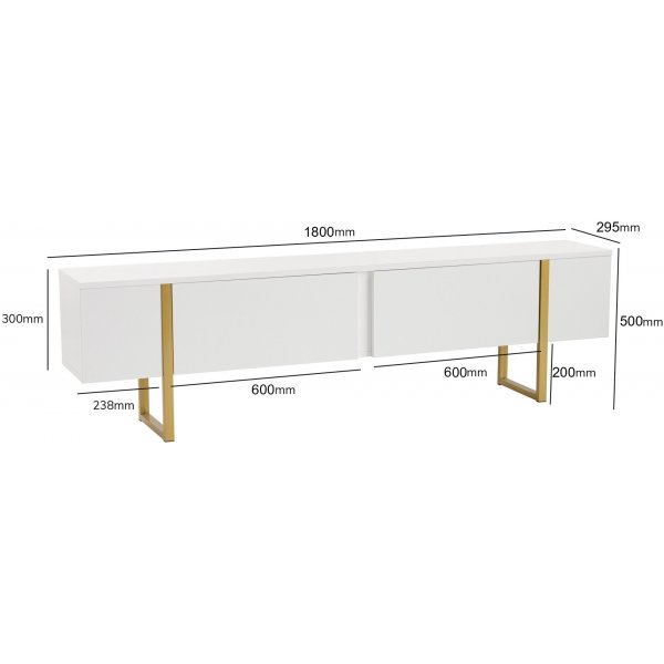 Serenity TV-b�nk 180 cm - Vit/guld