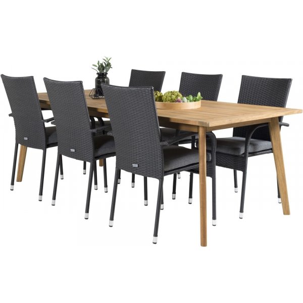 Charlottenberg Spisegruppe (220x100) - Sort/Natur - 6 Stole Charlottenberg Spisegruppe (220x100) - Sort/Natur - 6 Stole