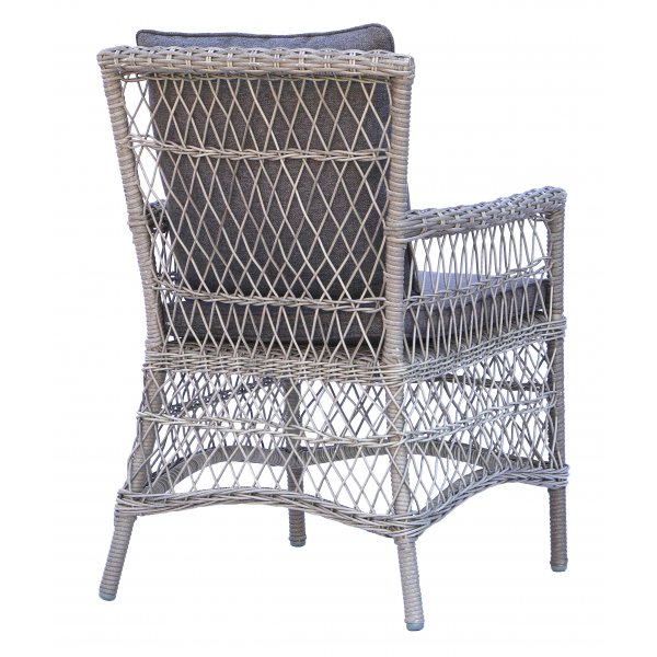 Provence-ulkotuoli harmaata synteettistä rottinkia + Tekstiilien kyllästäminen ulkokalusteisiin Provence-ulkotuoli harmaata synteettistä rottinkia + Tekstiilien kyllästäminen ulkokalusteisiin