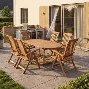 Matgrupp med 6 stolar i akaciatr� - Malung