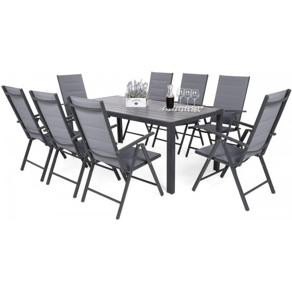 Utematgrupp Ibiza bord 185cm + 8 stolar - Gr/mrk gr