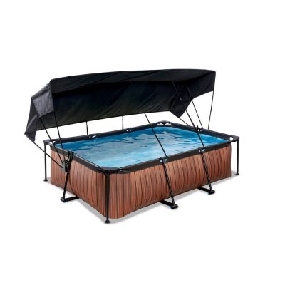 Pool 220x150x65cm med solsegel och filterpump - Brun