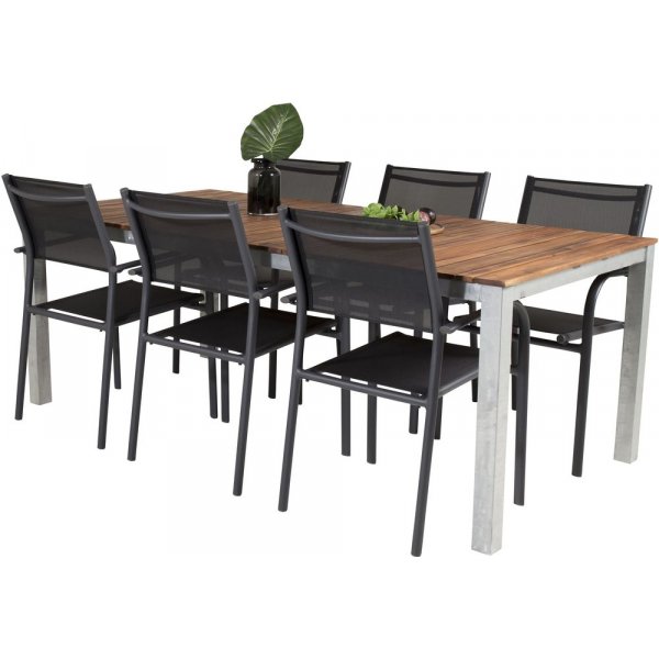 Salstad Spisegruppe (200x100) – Sort/Natur - 6 Stole Salstad Spisegruppe (200x100) – Sort/Natur - 6 Stole
