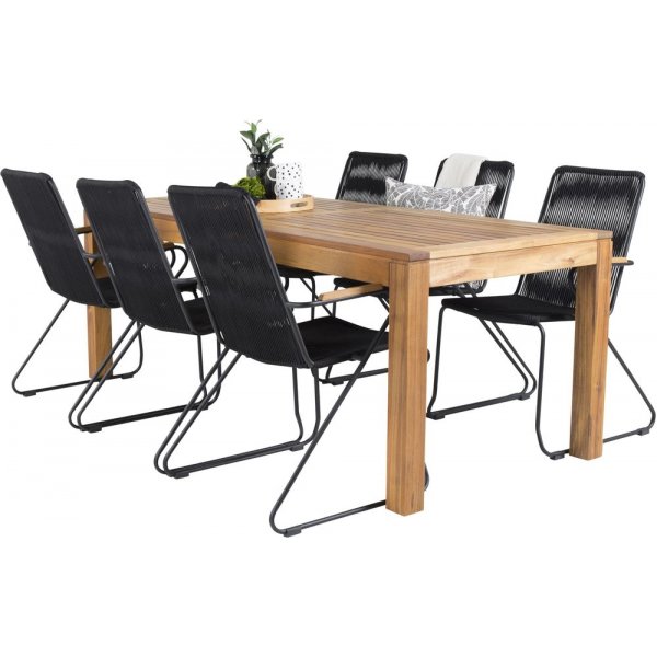 Lekvall Matgrupp (200x90) - Svart/Natur - 6 Stolar