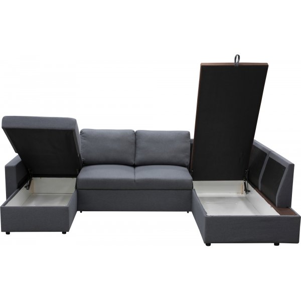 U-soffa b�ddsoffa T�rn� med f�rvaring - 304 cm - m�rkgr�