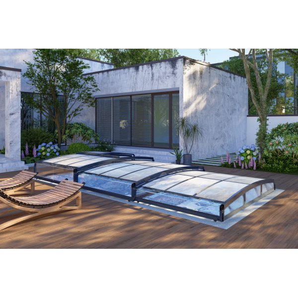 Pooldach aus schwarzem Polycarbonat, 663 x 326 x 80 cm