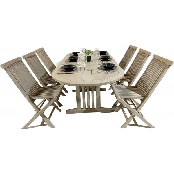 Salt ovalt spisebord i teak 150-210 cm sommerfugl - Gr teaktr