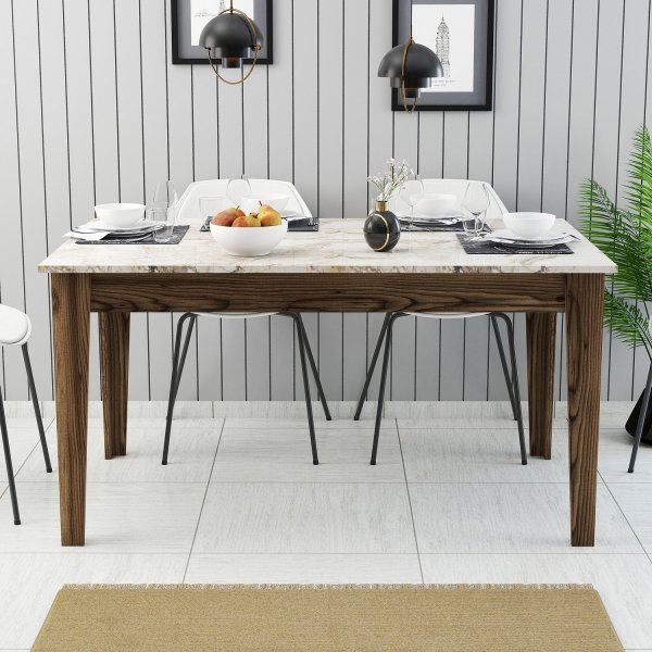 Milan matbord 145 x 88 cm - Vit marmor/valn�t