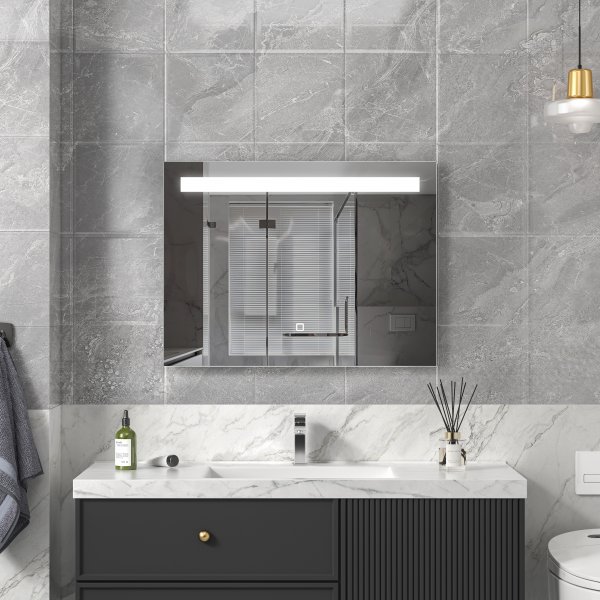 Badrumsspegel rektangul�r med LED 80x60 cm