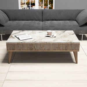 Milan soffbord 105 x 60 cm - Valn�t/vit marmor-look