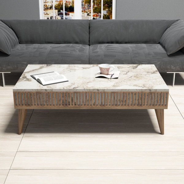 Milan soffbord 105 x 60 cm - Valn�t/vit marmor-look