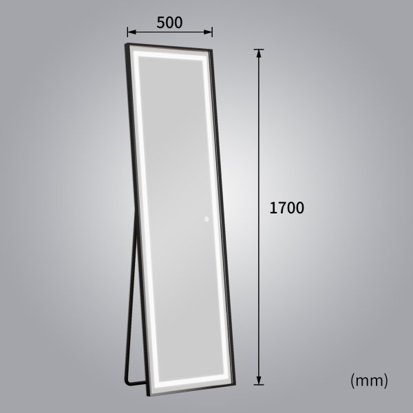 Lattiapeili valaistuksella - 170x50 cm - musta kehys Lattiapeili valaistuksella - 170x50 cm - musta kehys