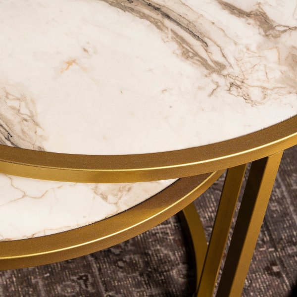 Tambur satsbord 66x43 | 80x50 cm - Guld/vit marmor