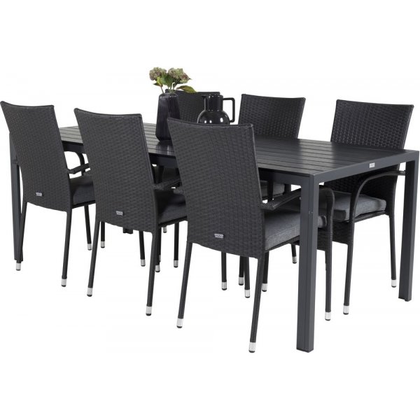 Ervalla Matgrupp (205x90) - Svart - 6 Stolar Ervalla Matgrupp (205x90) - Svart - 6 Stolar