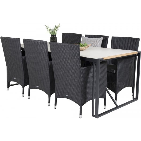 Tornsborg Matgrupp (200x100) - Svart/Gr� - 6 Stolar