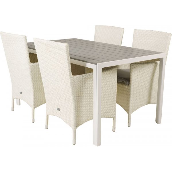 Ervalla Matgrupp (150x90) - Vit/Gr - 4 Stolar