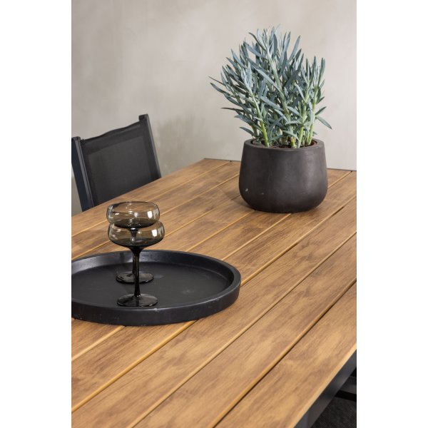 Chania-Lebensmittelgruppe; 6 Copacabana Stühle mit Esstisch 205 x 90 cm - Schwarz/Natur + Textilimprägnierung für Outdoormöbel Chania-Lebensmittelgruppe; 6 Copacabana Stühle mit Esstisch 205 x 90 cm - Schwarz/Natur + Textilimprägnierung für Outdoormöbel