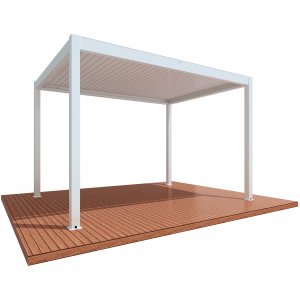 Motordriven pergola 4x3m aluminium LED-belysning vit tak