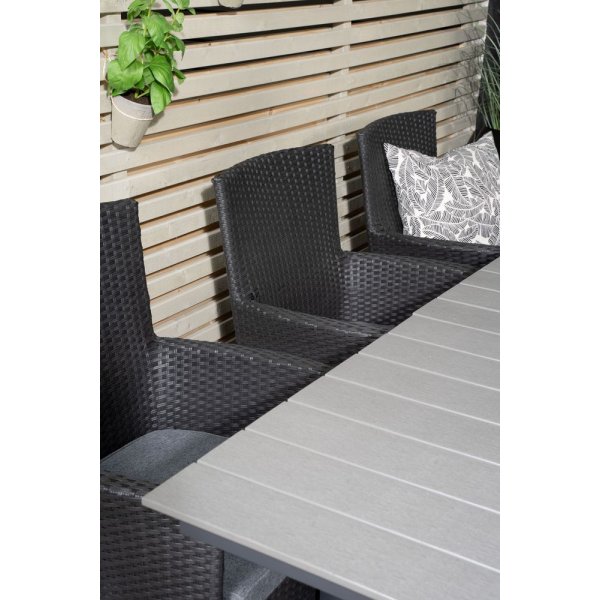 Prssebo Matgrupp (160x100) - Svart/Gr - 6 Stolar