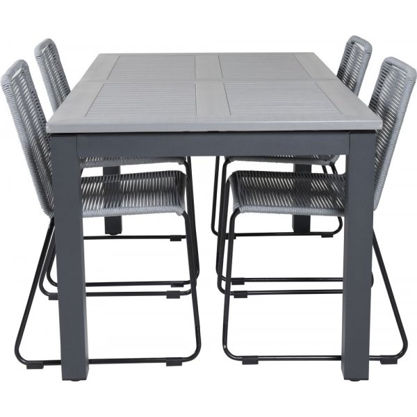 Ekens Matgrupp (152x90) - Svart/Gr - 4 Stolar