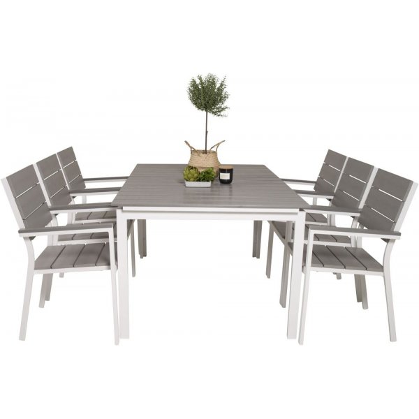 Pr�ssebo Matgrupp (160x100) - Vit/Gr� - 6 Stolar