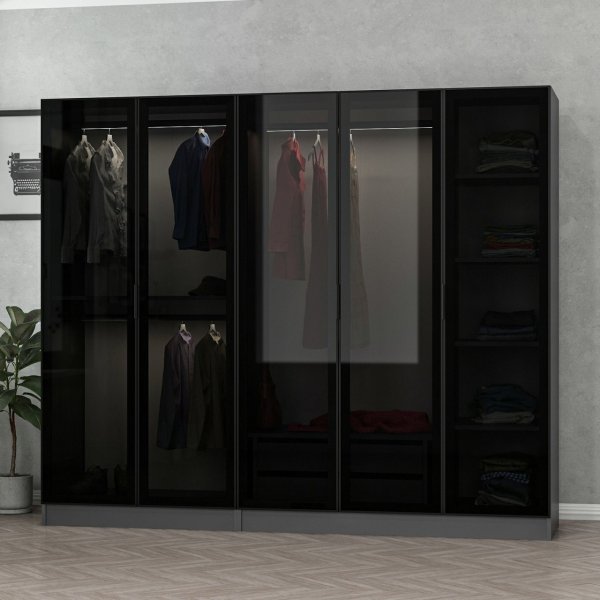 Cavolo garderob 225x52x210 cm - Antracit/svart