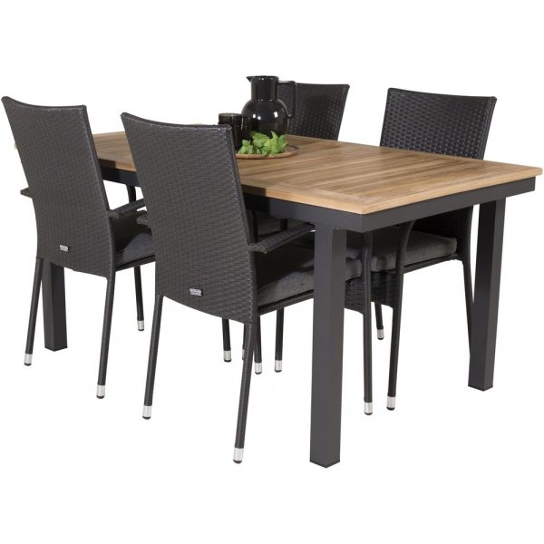 Dotorp Matgrupp (160x90) - Svart/Natur - 4 Stolar