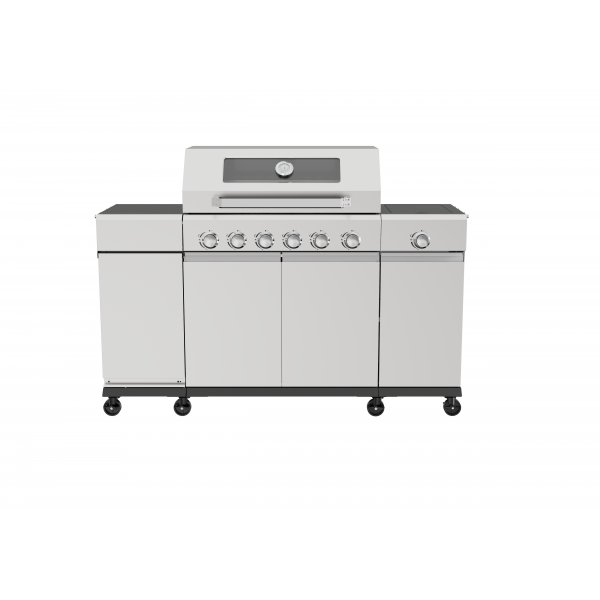 Gasolgrill med sidobr�nnare och f�rvaringssk�p - 6 br�nnare - rostfritt st�l