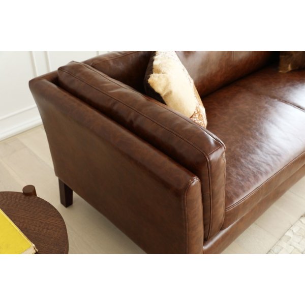 Soffa 3-sits brun vintage PU 198 cm - Heritage