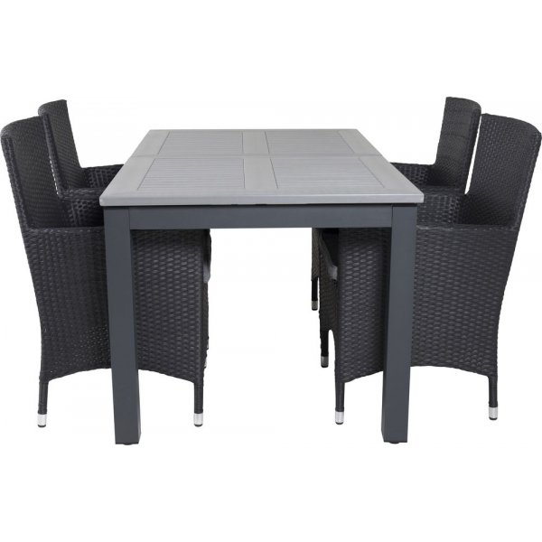 Ekens Matgrupp (152x90) - Svart/Gr - 4 Stolar