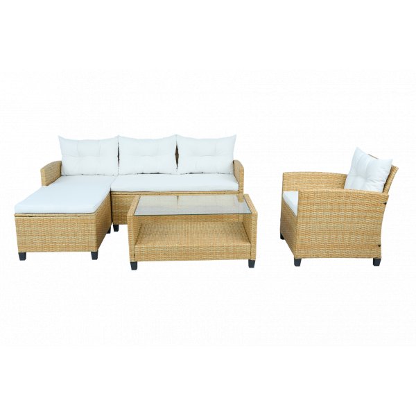 Utesoffgrupp med divan & f�t�lj | Loungeset i konstrotting | Beige