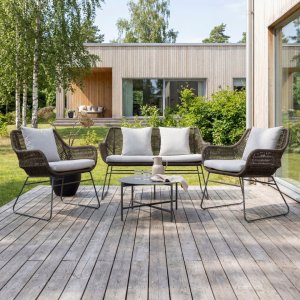 Lounge-Gruppe Grau/Braun mit Tisch - Davao + Fleckentferner f�r M�bel