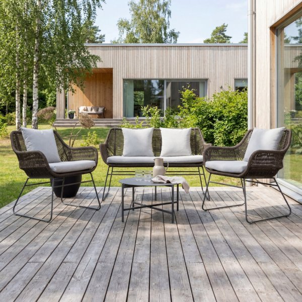 Lounge-Gruppe Grau/Braun mit Tisch - Davao + Fleckentferner f�r M�bel