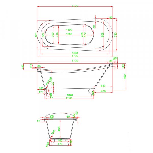 Fristående tassbadkar Klassico 170 x 730 cm Fristående tassbadkar Klassico 170 x 730 cm