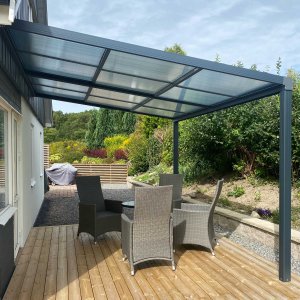 Skydetagsveranda 3,9 x 3m | Skydetag til altan | Kanalplast / aluminium Skydetagsveranda 3,9 x 3m | Skydetag til altan | Kanalplast / aluminium