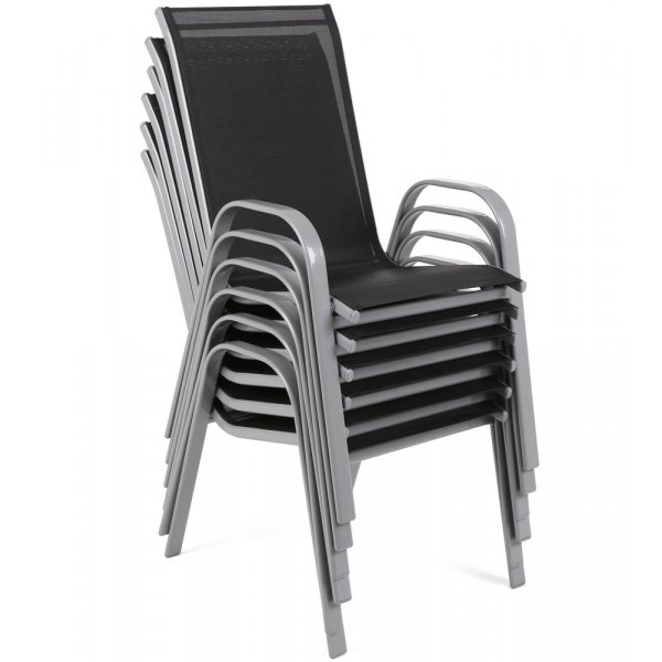 Matgrupp Sevilla brod + 6 stolar - Silver/svart Matgrupp Sevilla brod + 6 stolar - Silver/svart