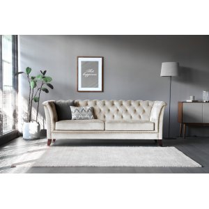 Chesterfield 3-sits Soffa 210 cm Beige Sammet