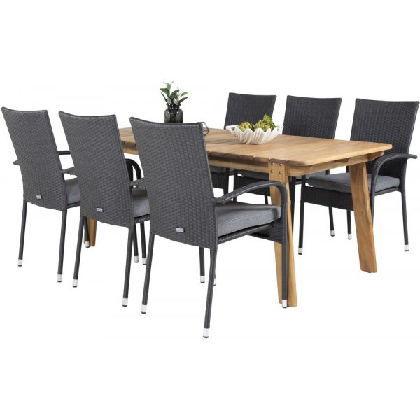 Malmby Matgrupp (180x90) - Svart/Natur - 6 Stolar