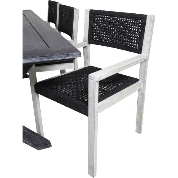 Ramsj Spisegruppe (200x100) - Whitewash/Sort - 6 Stole