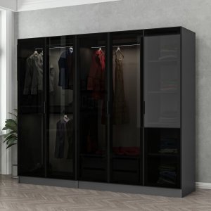 Cavolo garderob 225x52x210 cm - Antracit/svart