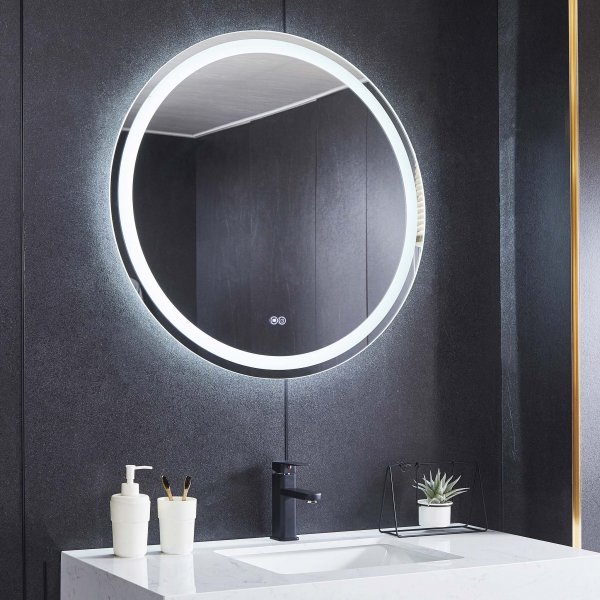 Rundt badevrelsesspejl 80 cm | LED-belysning, antidug og lysdmper