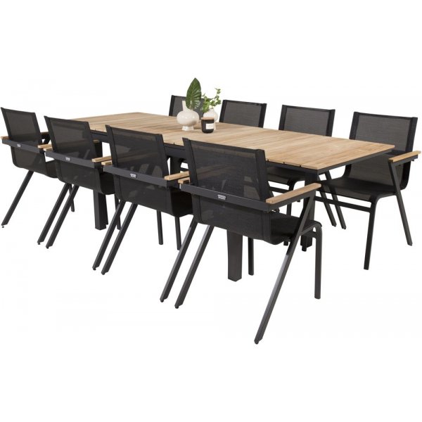 Maglehem Matgrupp (160x90) - Svart/Natur - 8 Stolar