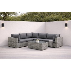 Loungegruppe gr� hj�rnesofa i kunstig rattan - Amazon