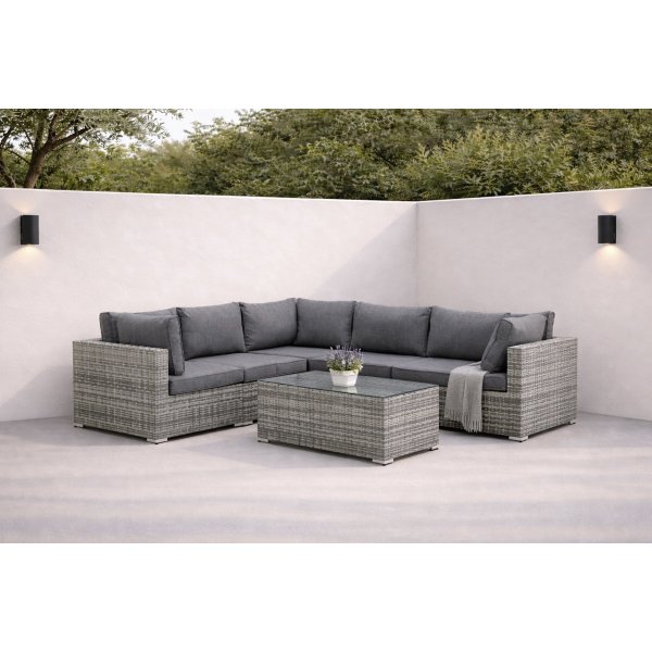 Loungegruppe gr� hj�rnesofa i kunstig rattan - Amazon