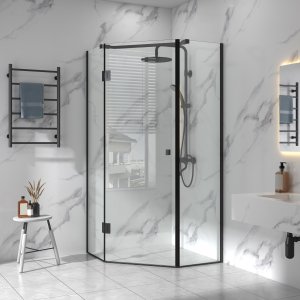 Femkantet brusehjørne 90x90x210cm | 6mm sikkerhedsglas | Carro - Sort Femkantet brusehjørne 90x90x210cm | 6mm sikkerhedsglas | Carro - Sort