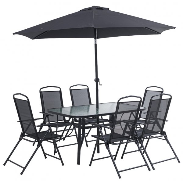 Komplett matgrupp utomhus 6 positionstolar & parasol