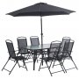 Komplett matgrupp utomhus 6 positionstolar & parasol