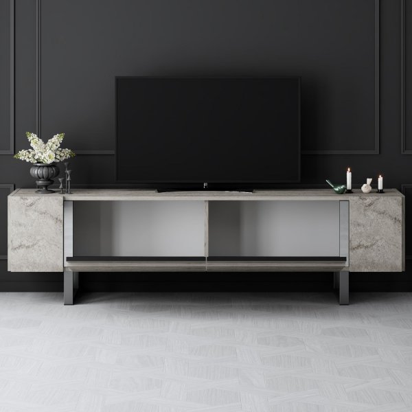 Erki TV-b�nk - Travertin/silver